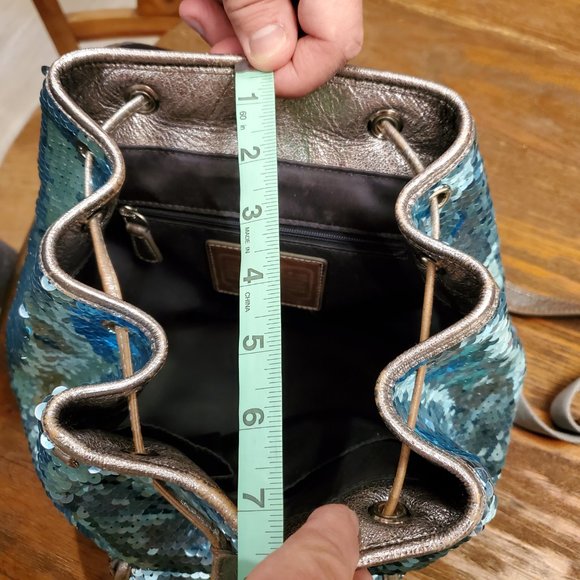 Limited Edition Coach Poppy Blue Sequin Backpack Bag 16916 - Picture 11 of 16